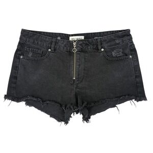 DL1961 Renee Black Denim Shorts Womens Size 29 Distressed Frayed Hem Zip Front‎